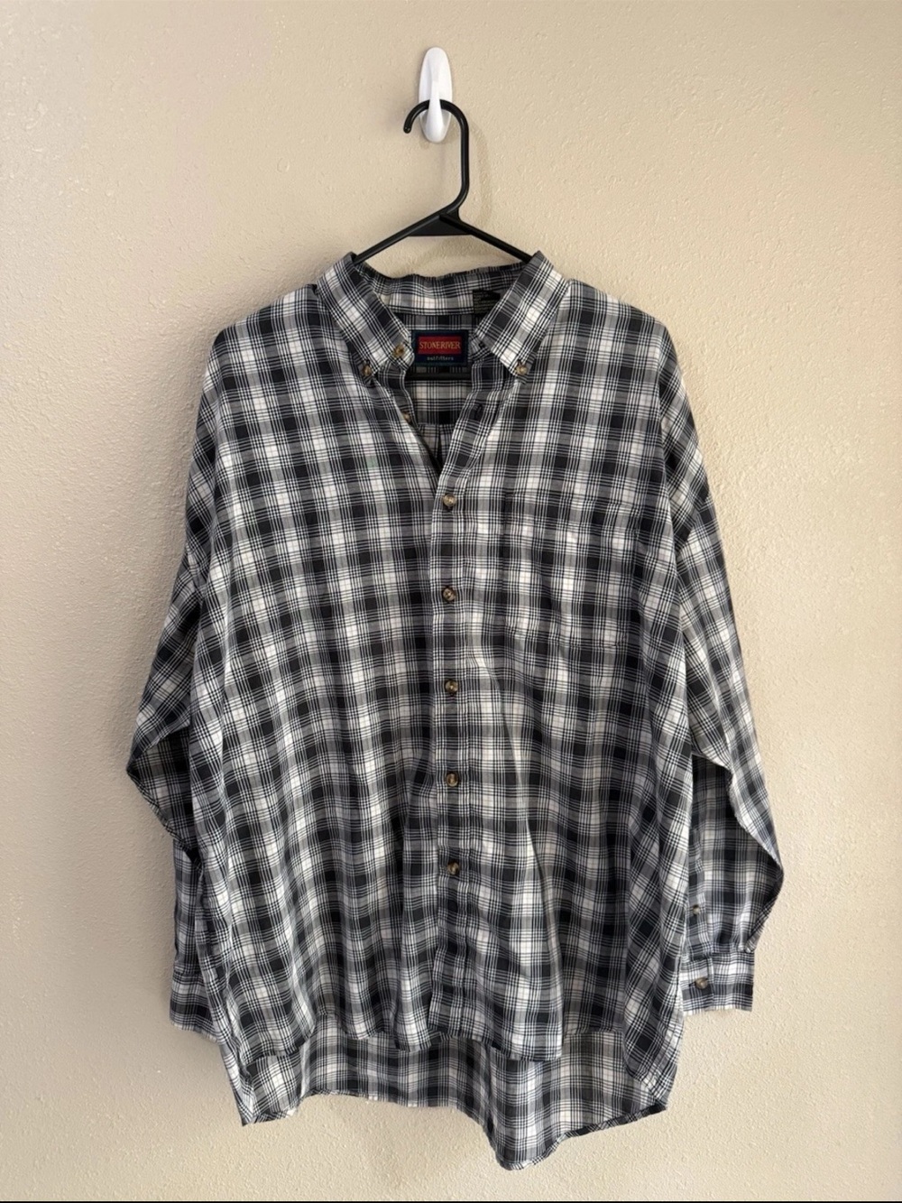 Stone River Outfitters Men’s Black/White/Yellow Long Sleeve Button Down Shirt XL